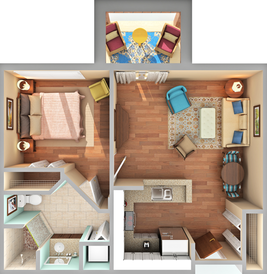 floor plan for Rowan one bedroom